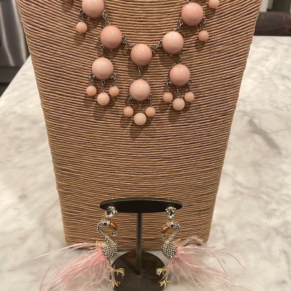 Flamingo pink earrings and coordinating statement necklace